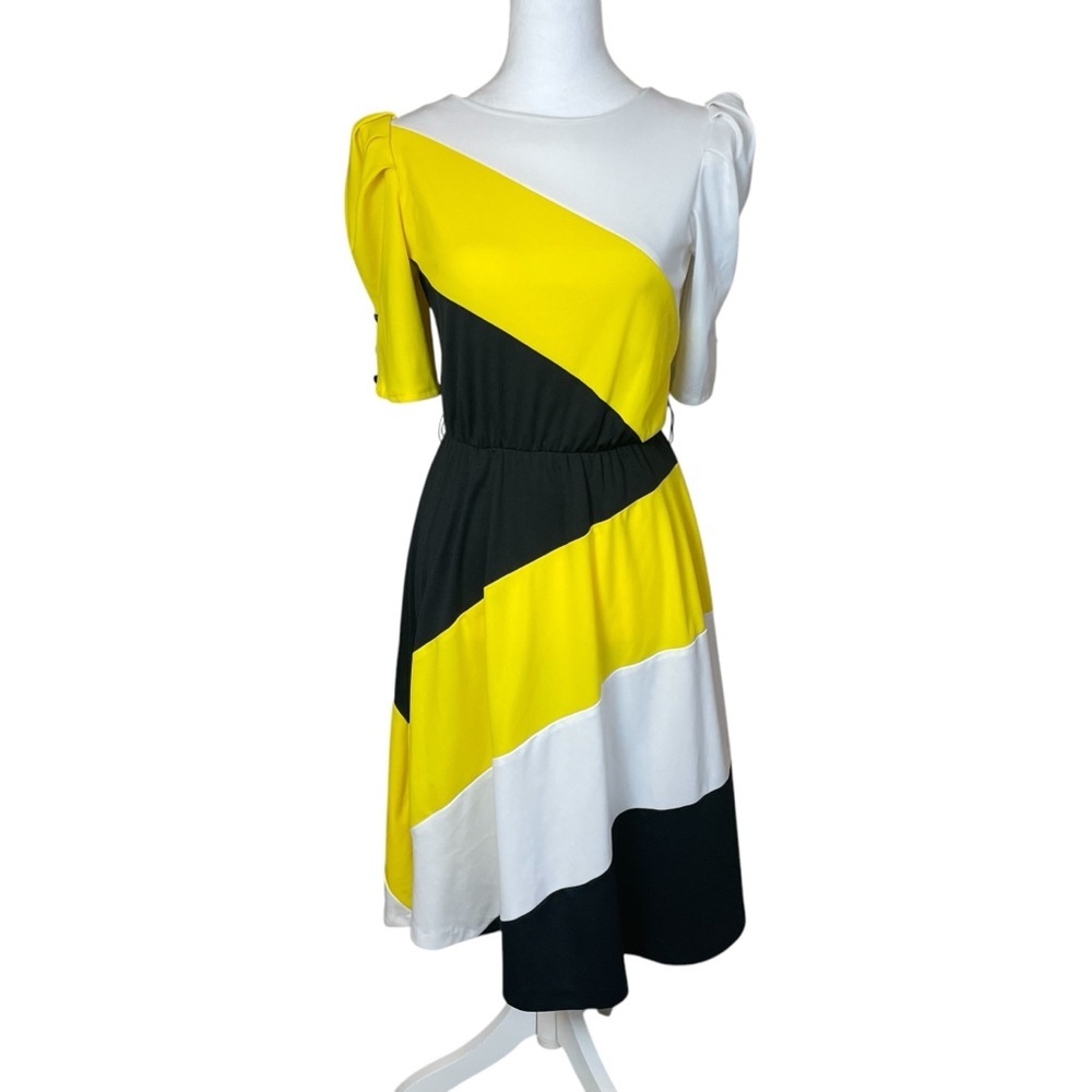 Vtg 70s Fredericks Of Hollywood Fit & Flare Black‎ Yellow Dress Size 7 Tradwife